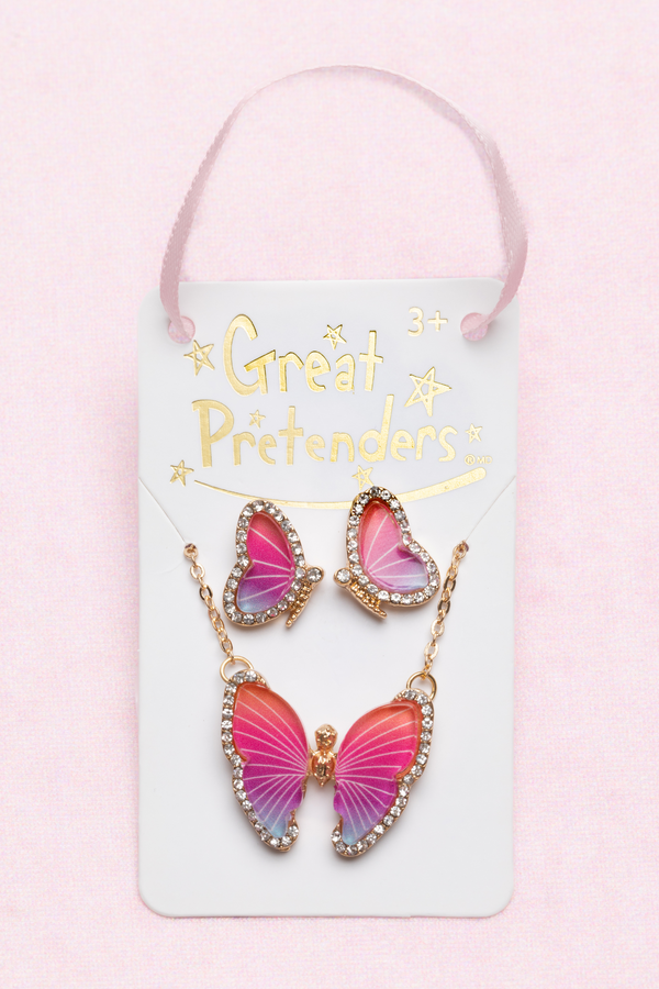 BUTTERFLY NECKLACE & STUDDED EARRING SET
