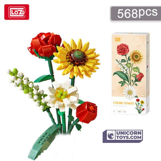 LOZ BLOCK SUNFLOWER ROSE SAFFRON HYPERICUM ARRANGEMENT