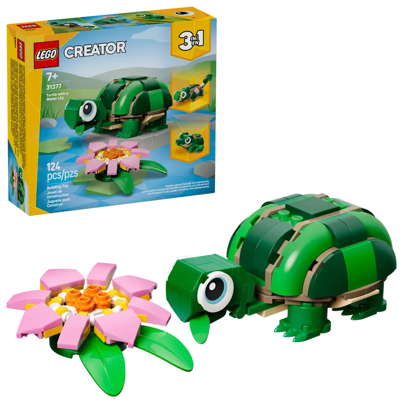 LEGO CREATOR TURTLE WITH A WATER LILY FLOWER