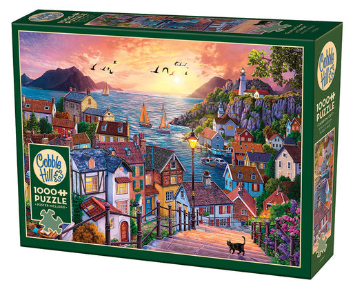 COBBLE HIL 1000 PC COASTAL TOWN AT SUNSET