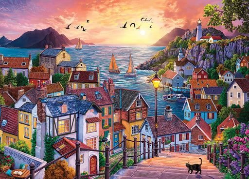COBBLE HIL 1000 PC COASTAL TOWN AT SUNSET