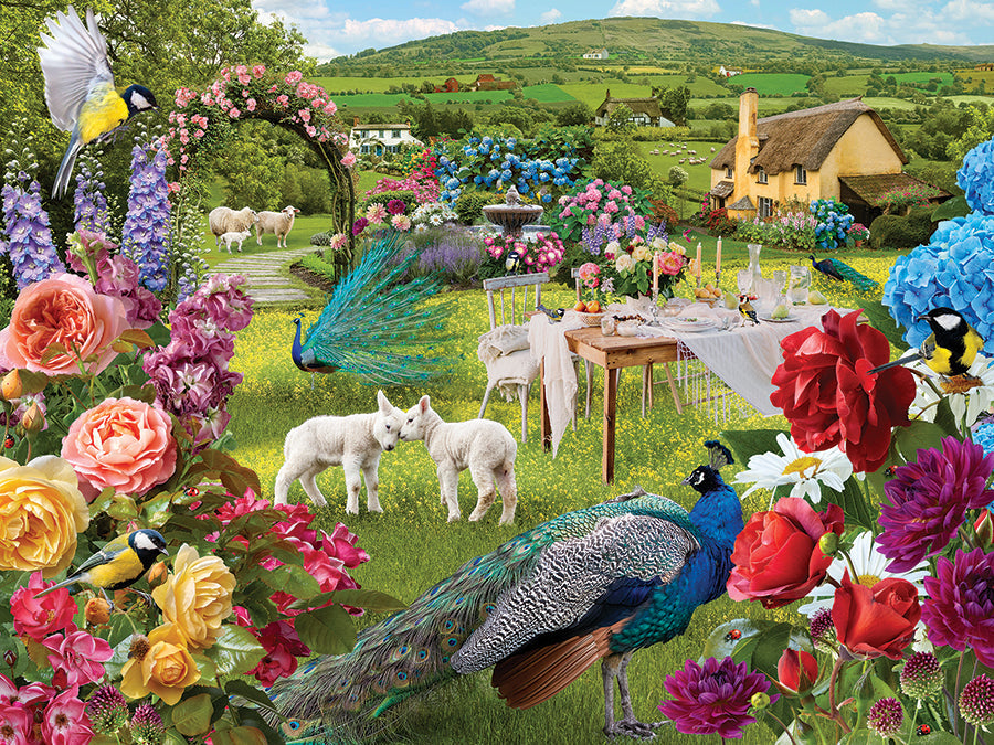 COBBLE HIL 1000 PC LITTLE LAMBS ROSE GARDEN