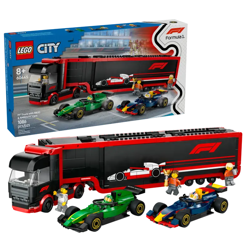 LEGO CITY F1 TRUCK W/ RB20 & AMR24 F1 CARS
