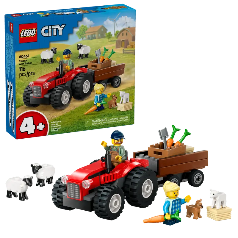 LEGO CITY RED FARM TRACTOR WITH TRAILER & SHEEP