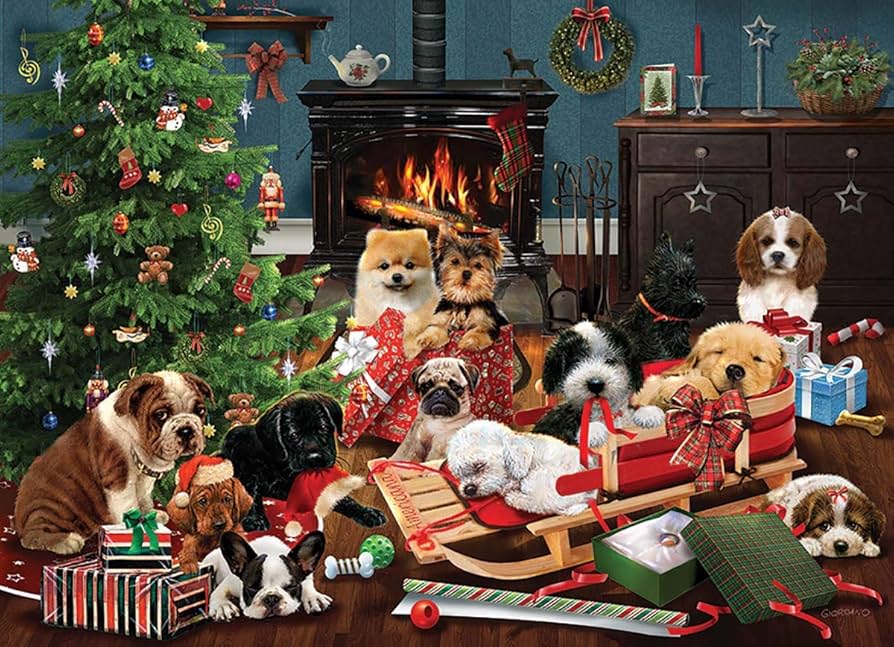 COBBLE HIL 500 PC CHRISTMAS PUPPIES