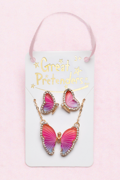 BUTTERFLY NECKLACE & STUDDED EARRING SET