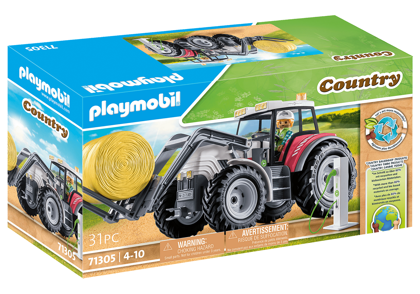 PLAYMOBIL LARGE TRACTOR W/ ACCESSORIES