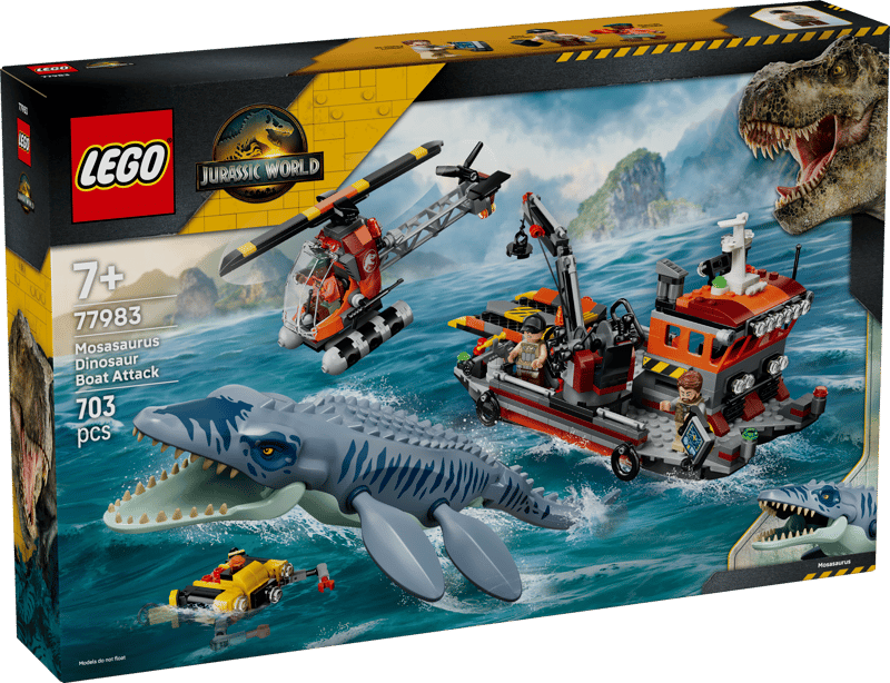 LEGO JURASSIC WORLD MOSASAURUS DINOSAUR BOAT ATTACK