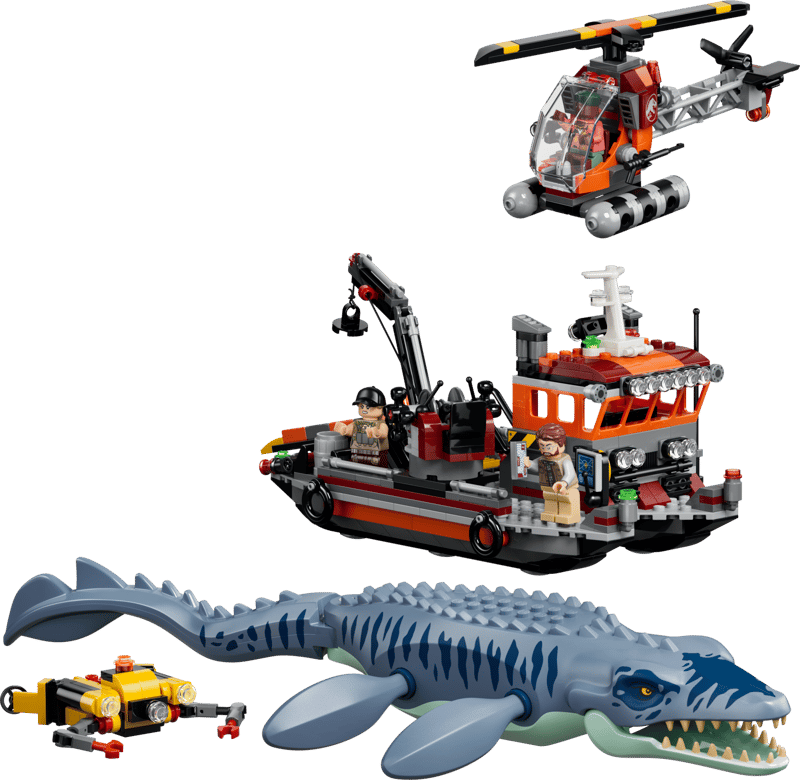 LEGO JURASSIC WORLD MOSASAURUS DINOSAUR BOAT ATTACK
