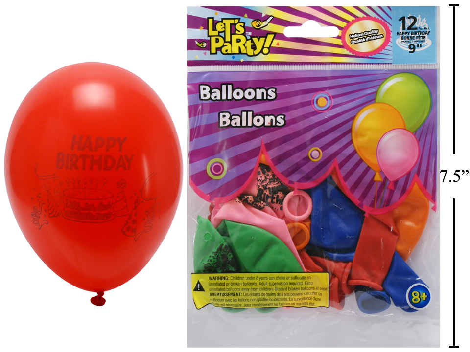 9" HAPPY BIRTHDAY BALLOONS - PRINTED