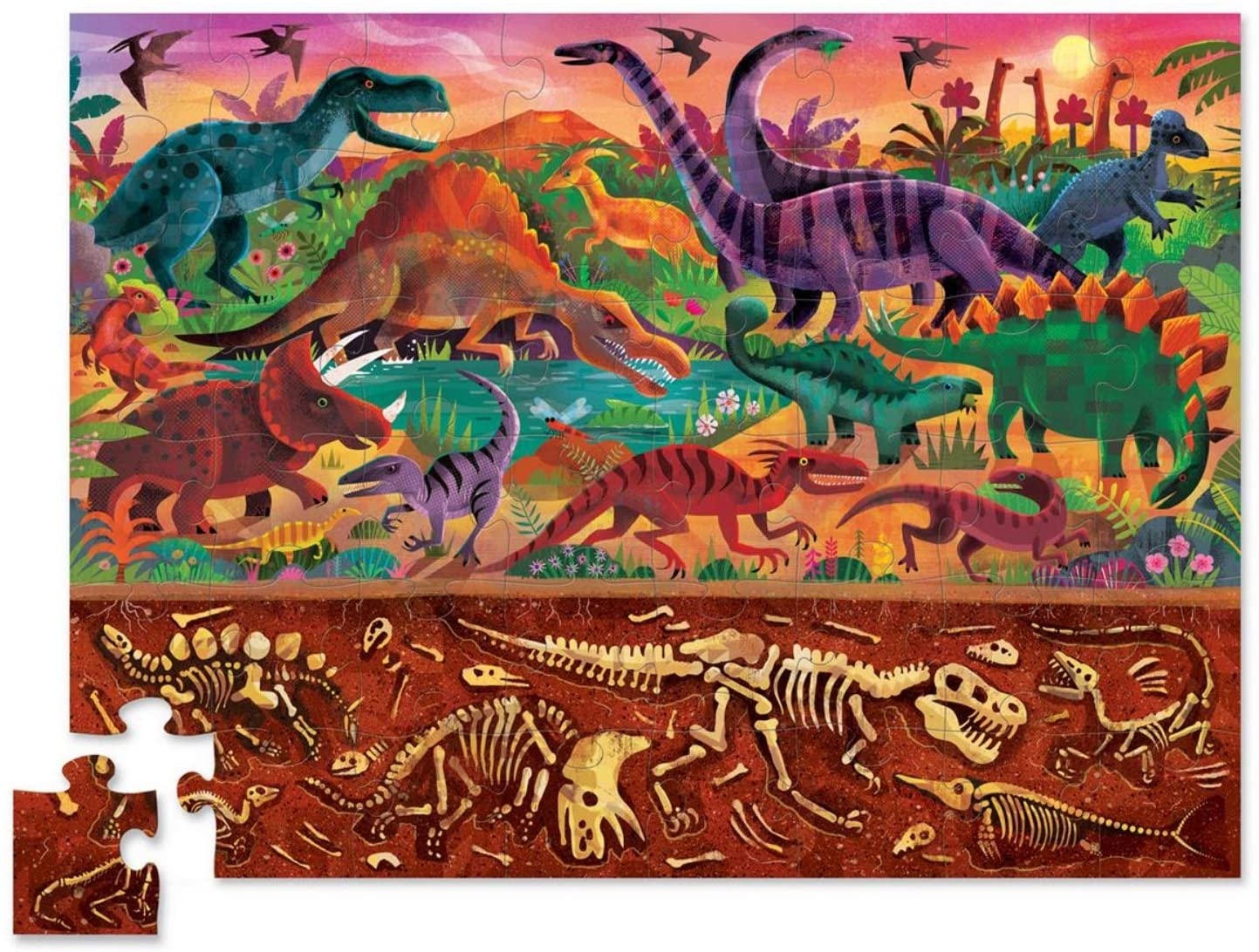 CROCODILE CREEK ABOVE & BELOW DINOSAUR WORLD PUZZLE - 48 PIECES