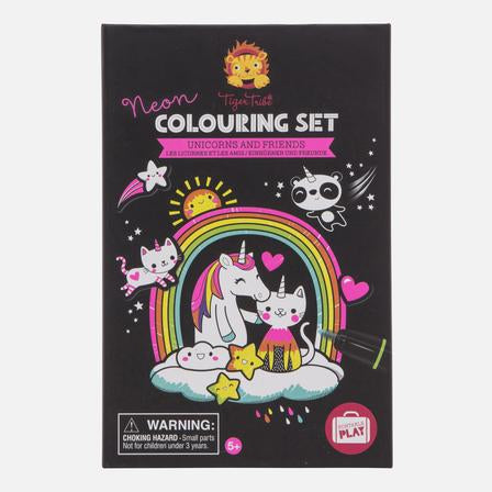 NEON COLOURING SET - UNICORNS AND FRIENDS